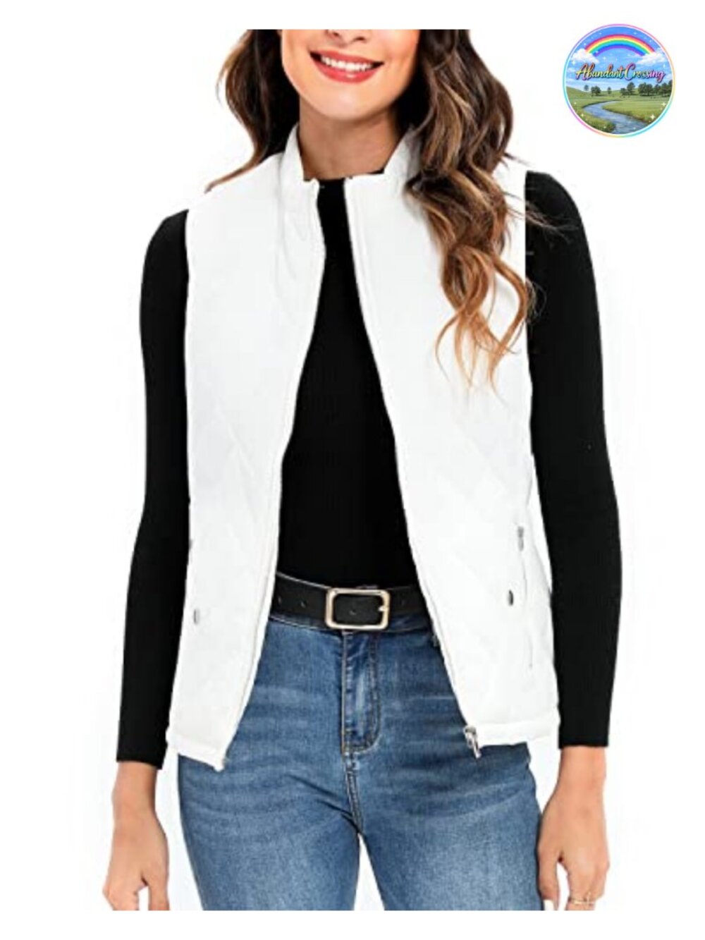 Quilted Puffer Vest with 4 Pockets Lightweight Sleeveless Gilet for Layering